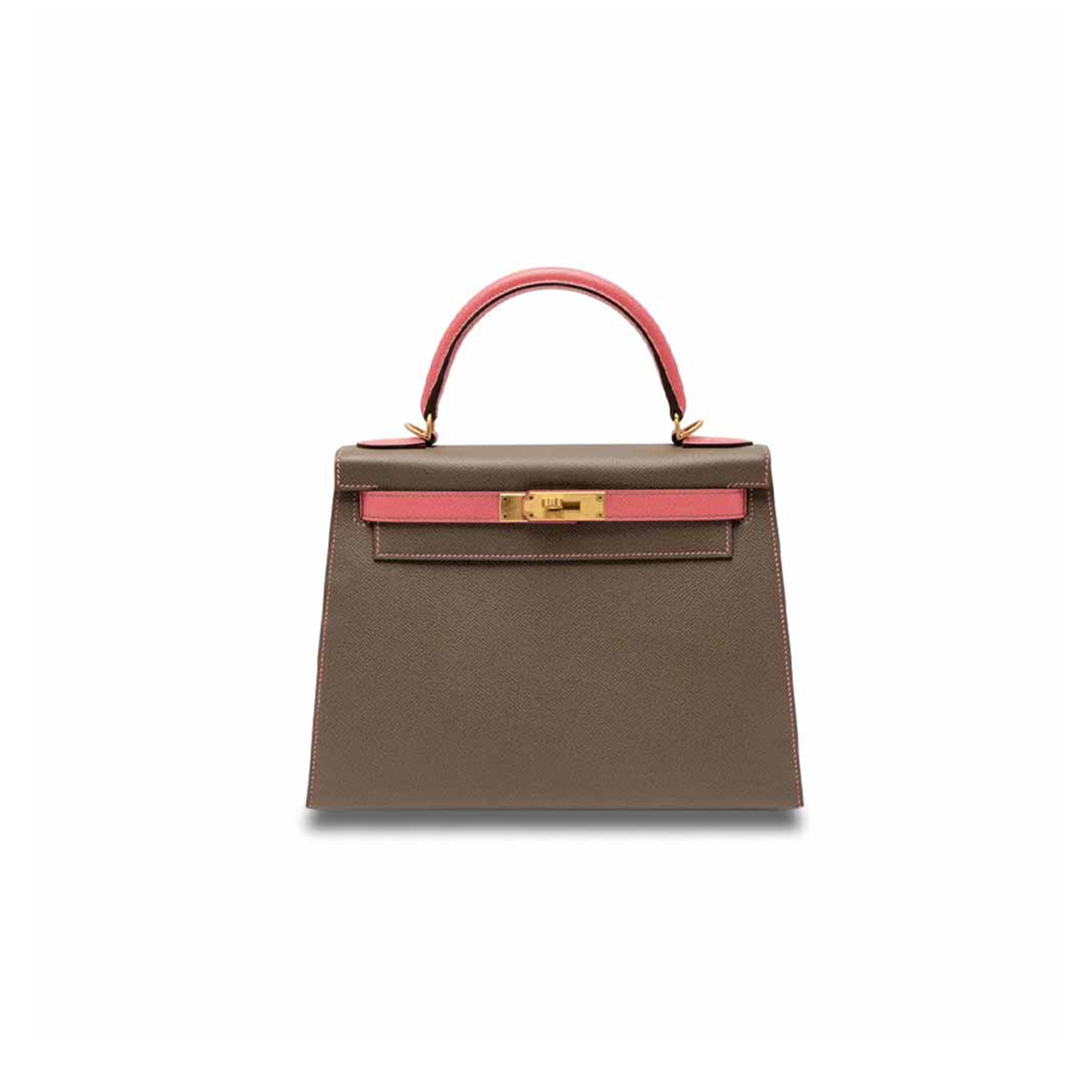 HERMÈS ÉTOUPE & ROSE AZALÉE EPSOM KELLY 25 WITH GOLD HARDWARE (25*17*7cm)